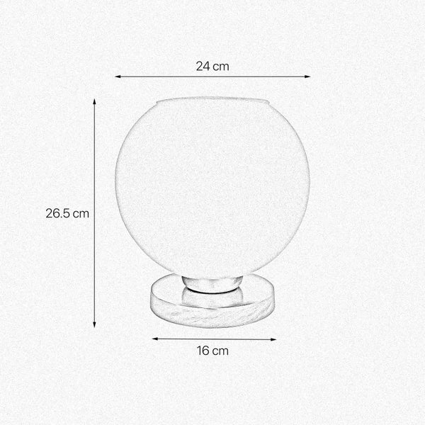 Abbildung einer Tischleuchte mit den Maßen 24, 26.5 und 16 Zentimeter