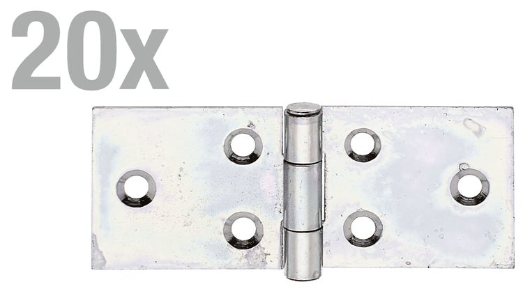 Set von 20 Stück Einbohrscharnieren aus Metall mit Schraublöchern für Türen und Möbel.