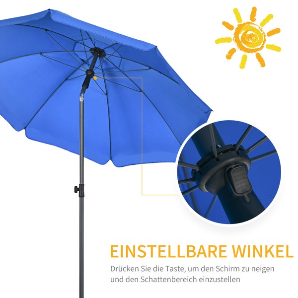 Outsunny Sonnenschirm Strand Ø180 cm UV 50+ windfest stabil Strandschirm mit UV-Schutz sturmfest Balkon-Schirm faltbarer Gartenschirm sicherer Sonnenschutz für Reisen Strand Balkon Camping Blau