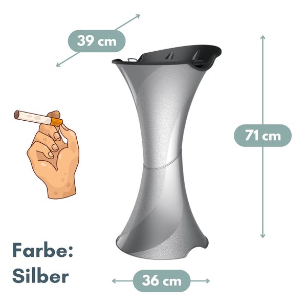 Standaschenbecher für Draußen Aschenbecher Outdoor Wetterfest Stand Aschenbecher für Draussen Standascher Säulenascher für Terrassen Balkone Stehaschenbecher Silber