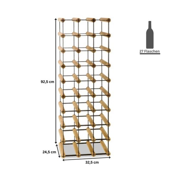 PROREGAL Modulares Weinregal Vinotega Mod Metal HxBxT 92,5 x 32,5 x 24,5 cm 3 x 9 Flaschen Massives Kiefernholz Natur