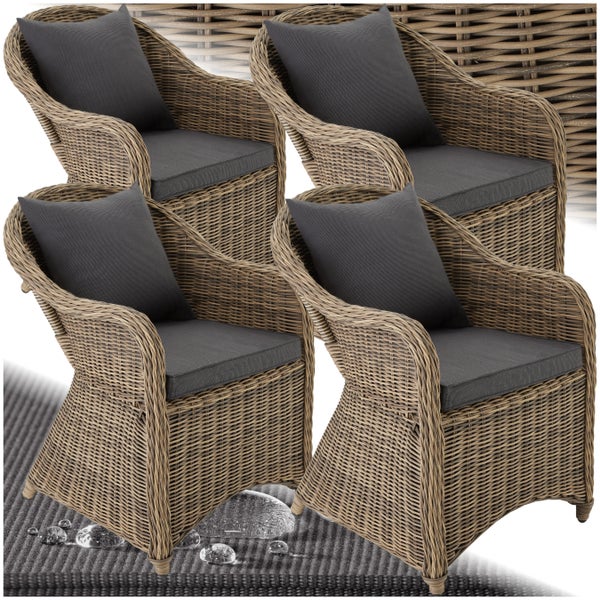 4er Set Rattansessel tectake  71 x 60 x 84 cm mit Aluminiumgestell natur