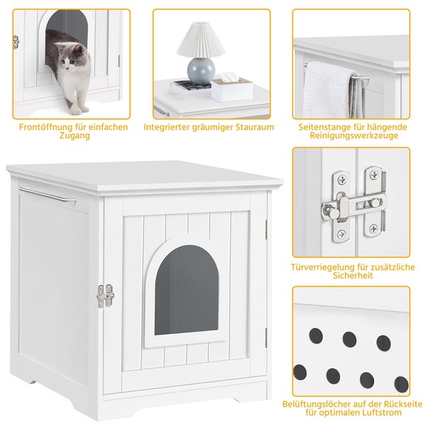 Weißer Katzentoilettenschrank mit Seitentür und Stauraum