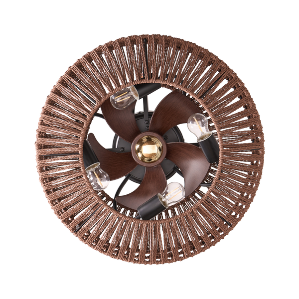Deckenventilator mit Beleuchtung und Korbgeflecht Schirm im rustikalen Design
