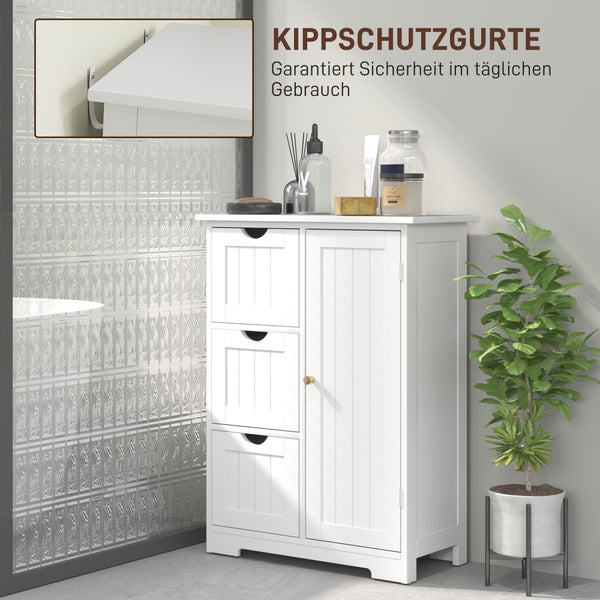 HOMCOM Badezimmerschrank Beistellschrank mit 3 Schubladen, Badschrank mit Verstellbarem Regal, für Badezimmer, Wohnzimmer 60 x 30 x 80 cm Weiß