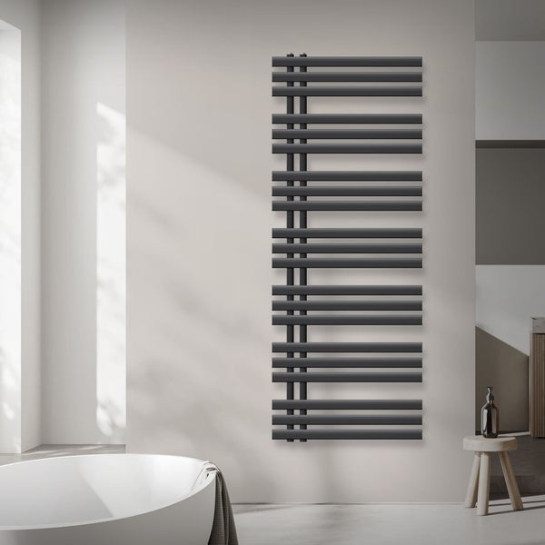 ECD Germany Iron EM Design Badheizkörper Elektrisch mit Heizstab 1200 W - 600 x 1600 mm - Anthrazit - Designheizkörper Paneelheizkörper Heizkörper Handtuchwärmer Handtuchtrockner