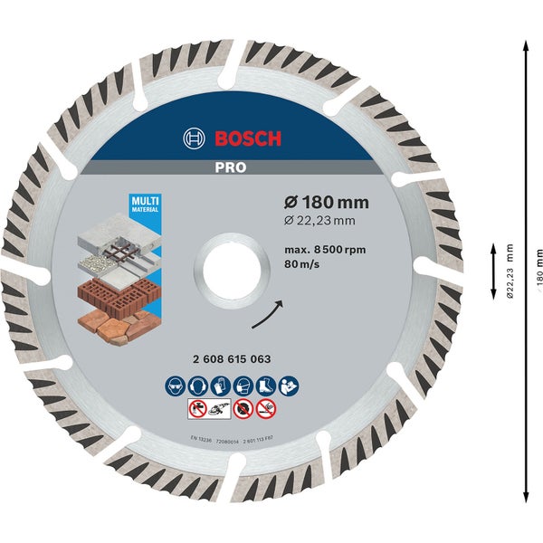 Bosch PRO Multi Material Diamanttrennscheibe 180 x 22,23 mm - 2608615063