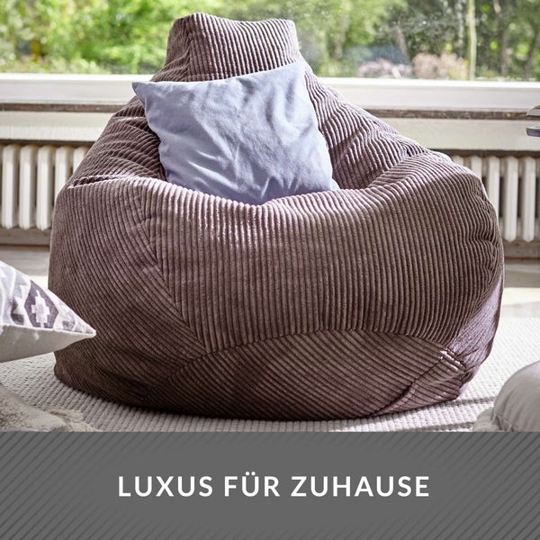 Green Bean Sitzsack mit Rückenlehne 80x80x90cm - Gaming Chair mit 230L Füllung Cordstoff - Bean Bag Bodenkissen Lounge Sitzhocker Relax-Sessel Gamer Gamingstuhl Dunkelgrau