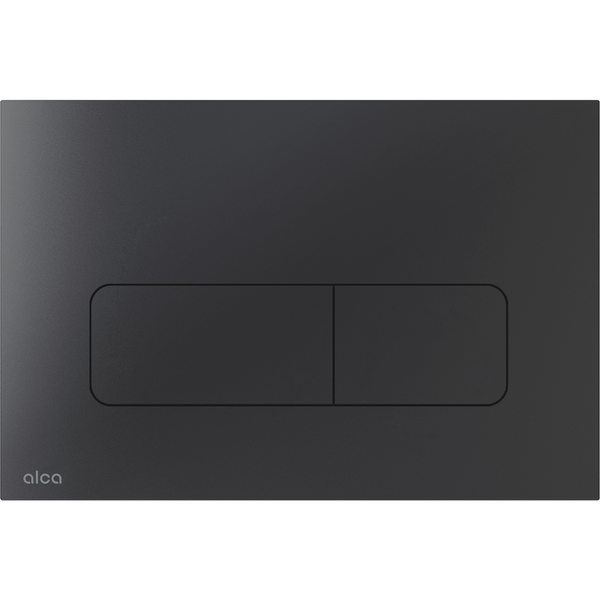 Alca Betätigungsplatte für die Toilette in Schwarz matt mit Zwei-Mengen-Spülsystem und rechteckigen Tasten.