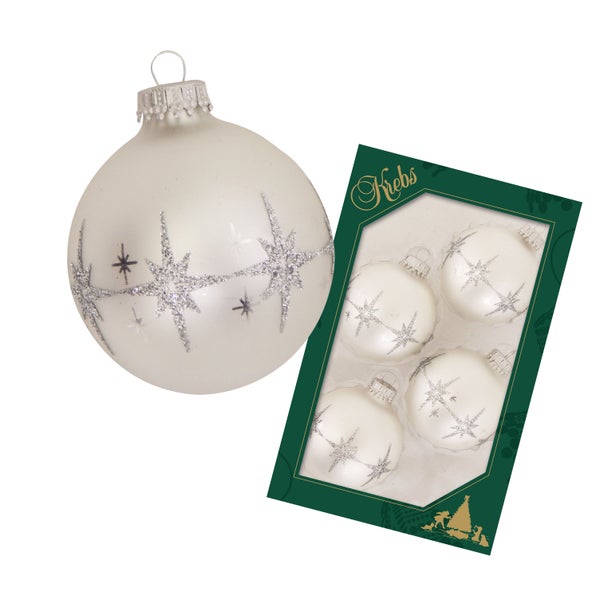 Silberpearl 7cm Glaskugel mit Banddekor Bethlehem-Sterne, 4 Stck., Weihnachtsbaumkugeln, Christbaumschmuck, Weihnachtsbaumanhänger
