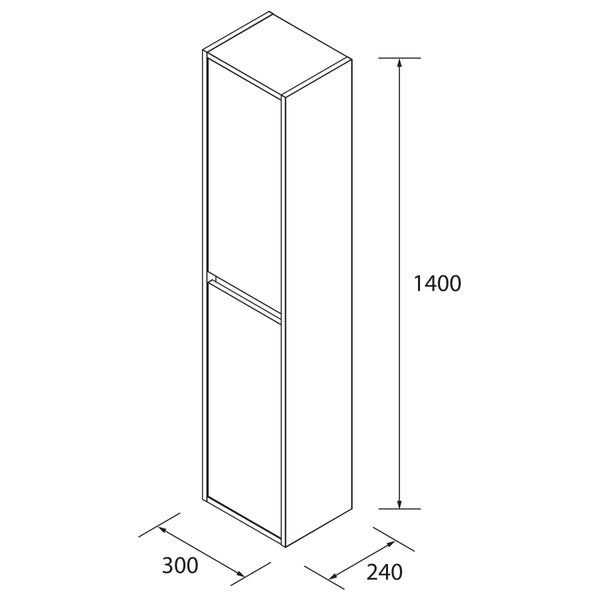 Technische Zeichnung eines Hochschranks mit Maßen: Höhe 1400 Millimeter, Breite 300 Millimeter, Tiefe 240 Millimeter.