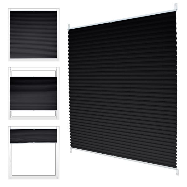 ECD Germany Plissee Klemmfix ohne Bohren 50x150 cm Schwarz Blickdicht Sonnen- und Sichtschutz Faltrollo Jalousie mit Klemmträger für Fenster & Tür EasyFix Plisseerollo Lichtdurchlässig Fensterrollo