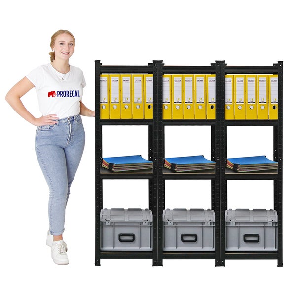 Berlinlodge Mega Deal 3x Wohnregal Ragnar, HxBxT 150x45x45cm, Fachlast 100kg, Matt Shwarz, Bücherregal, Standregal, Büroregal für Wohnzimmer