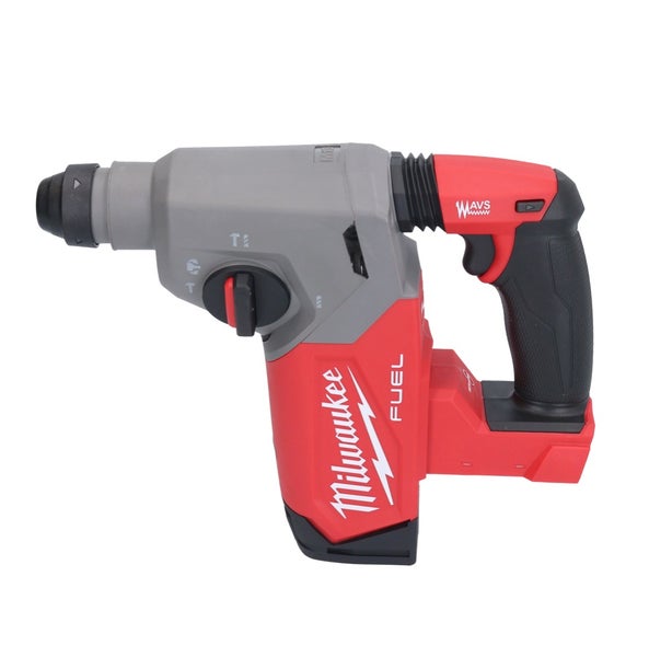 Milwaukee Fuel akkubetriebener Bohrhammer mit SDS plus Werkzeugaufnahme und Antivibrationssystem.
