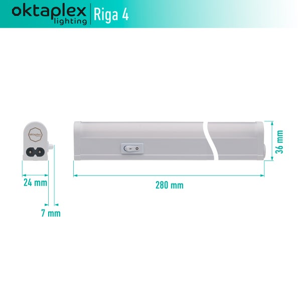 Oktaplex Riga LED Unterbauleuchte Küche 28cm warmweiß 3000K 18W mit Schalter