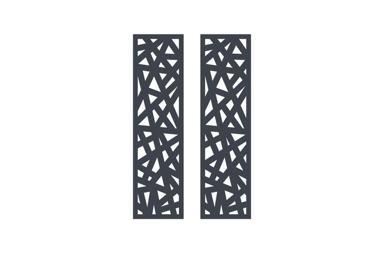 Zwei rechteckige Sichtschutzpaneele mit abstraktem, geometrischem Linienmuster.