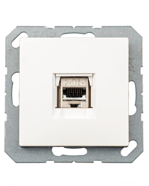 Keystone RJ45 Cat. 6A Modul inkl. Jung Keystone Abdeckung 1fach A1569-1WEWW & 1fach Rahmen AS581WW alpinweis, Netzwerkdose