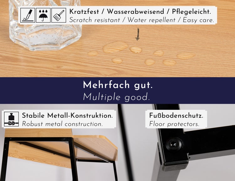 WONDERMAKE - Design Schreibtisch aus Holz und Metall, Bürotisch PC-Tisch Computertisch Arbeitstisch für Home Office, Eiche hell braun schwarz
