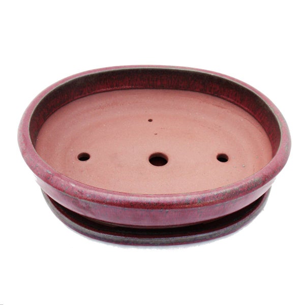 Bonsai-Schale mit Unterteller Gr. 6 - rot - oval - Modell O3 - L 36cm - B 28cm - H 10cm