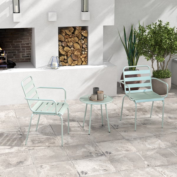 Outsunny 3tlg.  Gartenmöbel Set, mit 1 Couchtisch, 2 Stapelbaren Stühlen, 51L x 58B x 78H cm, Stahl, Grün
