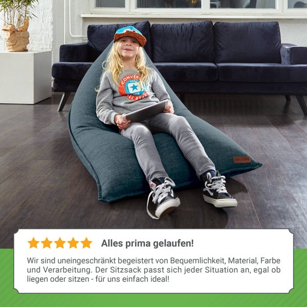 Green Bean Sitzsack Triangle 150x100x100cm mit 220 Liter EPS-Perlen Füllung - Kuschelig Weich Waschbar - Drinnen Stoff Bodenkissen Liegekissen Sitzkissen - Blau