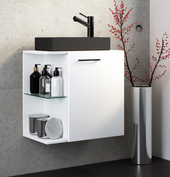 2-tlg Waschtisch Hausa Toilette schmal Schwarz