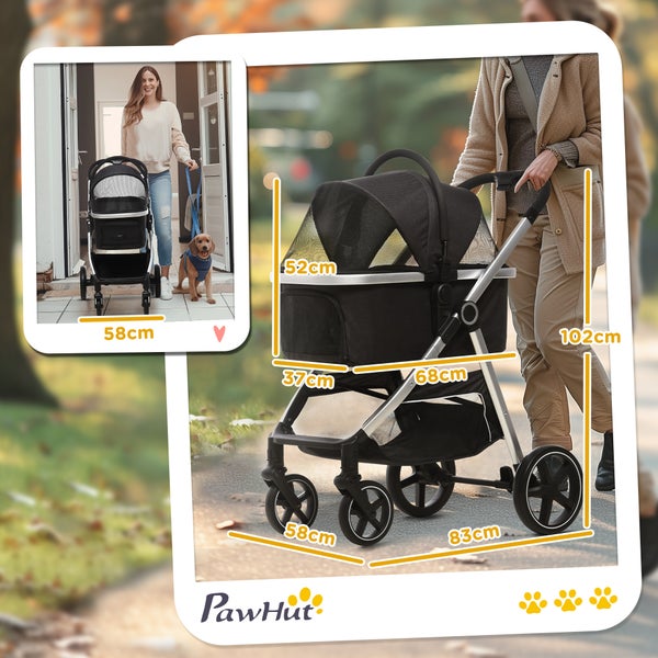 PawHut Hundewagen, 83L x 58B x 102H cm, Oxford-Gewebe, Aluminium, Schwarz