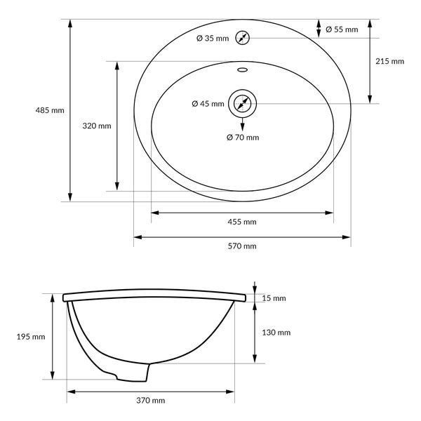 ML-Design Waschbecken Keramik Weiß glänzend 57x19,5x48,5cm Oval inkl Ablaufgarnitur mit Überlauf Einbauwaschbecken Badezimmer Aufsatzwaschbecken Einbauwaschtisch Waschschale Waschplatz Handwaschbecken