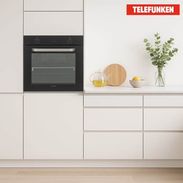 Telefunken Backofen Einbaubackofen autark 78 Liter Hot Air Shield 60 cm Einbau Ofen ohne Kochfeld Schwarz