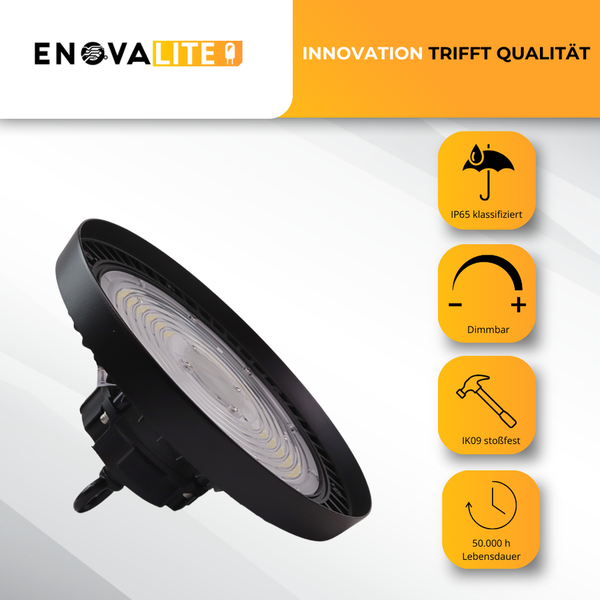 ENOVALITE LED HighBay UFO Hallenstrahler 200W 5000K Neutralweiß 34000lm IP65 LIFUD Netzteil Dimmbare Hallenleuchte