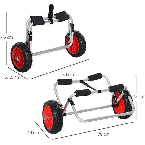 Detailansicht eines Transportwagens mit Rad, Rahmen und Griff