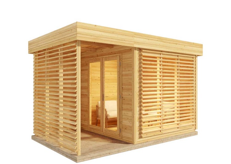 Alpholz Gartenhaus Lawenda 28 (optional mit Anbaudach 254x254 Gartenhaus aus Holz, Holzhaus mit 28 mm Wandstärke Blockbohlenhaus, Naturbelassen 2,7x2,7m