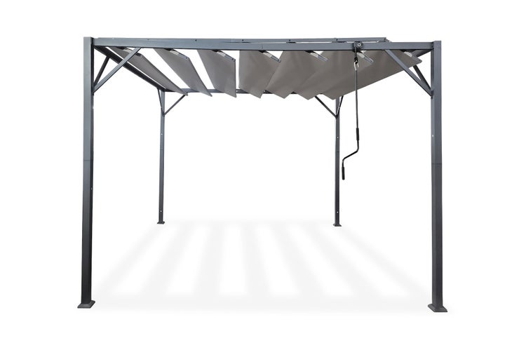 Pergola Lamellendach BAHIA 291 x 291 x 220 cm Beige, inkl. Lamellendach zum Öffnen, Freistehend
