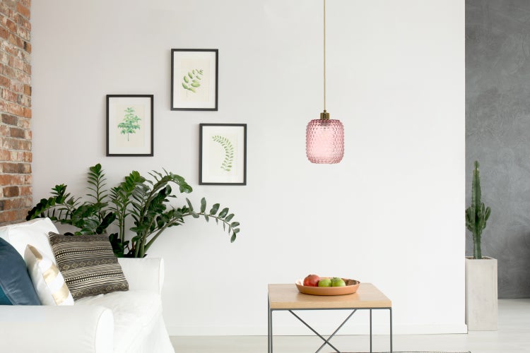 Retro Hängelampe aus Glas, Vintage Pendelleuchte Rosa 27 cm | Wohnzimmer Esszimmer Leuchte