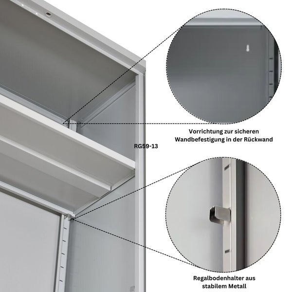 PROREGAL Stahlschrank Bee 10 Fachböden HxBxT 195 x 92 x 50 cm Pulverbeschichtetes & Verstärktes Fachbodenmaterial Grau & Lichtbau