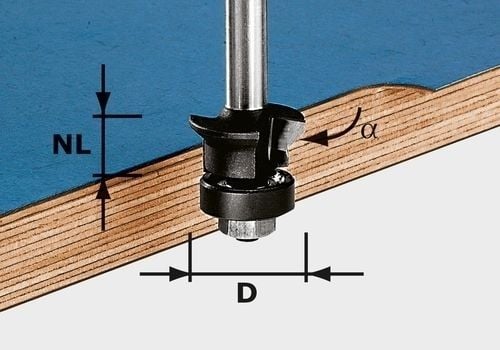 Festool Fase-Bündigfräser HW Schaft 8 mm HW S8 D24/0° +45° - 491026