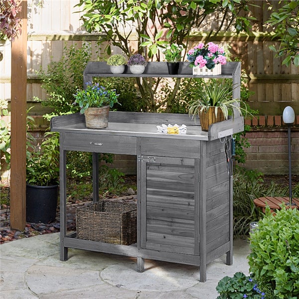 Gartentisch mit Ablagefläche, Schublade und Schrank für den Außenbereich