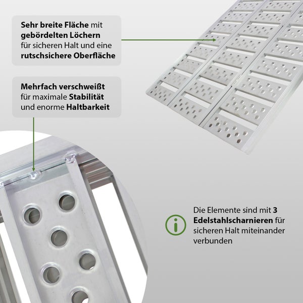 DREIBREIT by TRUTZHOLM 3-fach Auffahrrampe klappbar 175cm Tragkraft 1020kg Alu grau gelocht gerillt Verladerampe Rampe