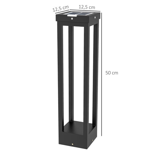 Outsunny Solar Gartenlampe, 12,5cm x 12,5cm x 50cm, Metall, Schwarz