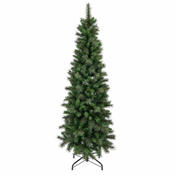 Künstlicher Weihnachtsbaum in schlanker Form mit stabilen Metallständer für ein festliches Ambiente.