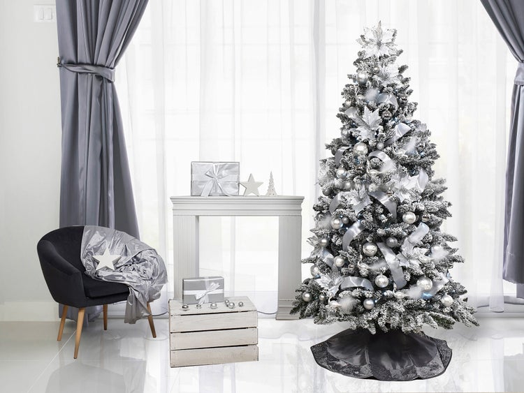 Künstlicher Weihnachtsbaum mit Schnee DELUXE Viola 210cm, Tannenbaum Christbaum Kunstbaum Dekobaum mit Metallständer