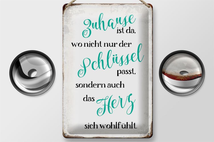 Blechschild Spruch 20x30cm Zuhause wo Herz sich wohlfühlt