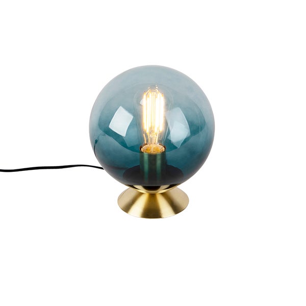 Art Deco Tischlampe Messing mit blauem Glas - Pallon