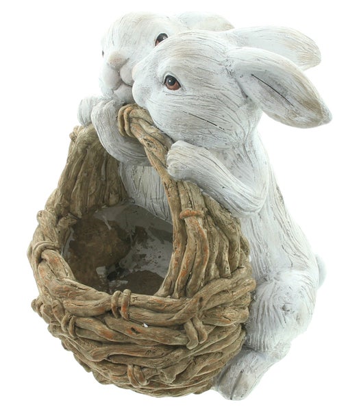 FRANK FLECHTWAREN | Pflanzer Hasenpaar, MAGNESIUMOXID, 27 x 26,5 x 30 cm