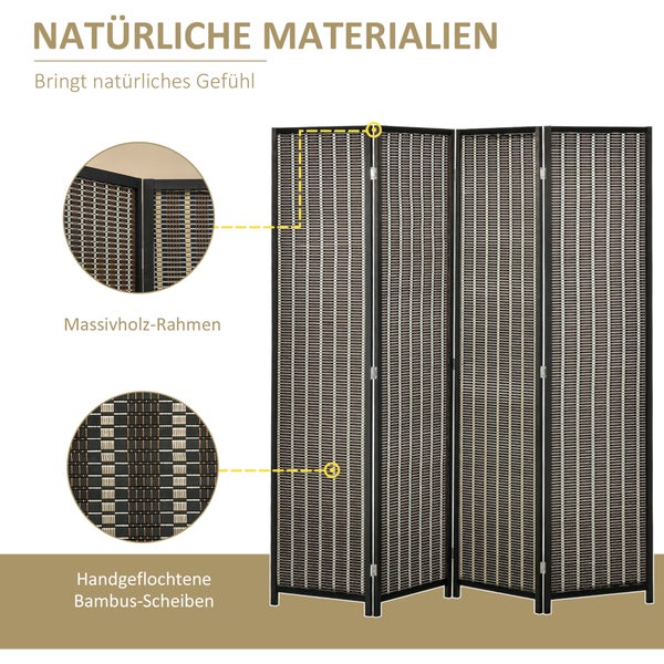 Paravent mit Holzrahmen und Bambus