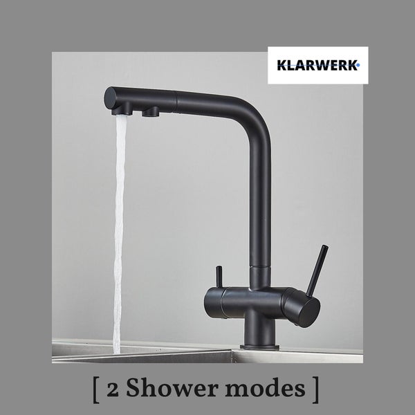 Felix | 3 Wege Premium Schwarz matt Edelstahl ausziehbare Armatur | Wasserhahn Küche |Mischbatterie - 360 Grad | Filter 3 Anschlüsse
