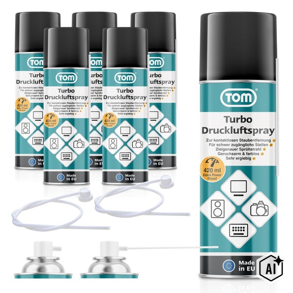 TOM Power Druckluftspray 2in1 6 × 420 ml mit