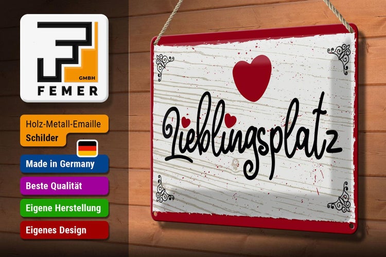 Blechschild Spruch 30x20cm Lieblingsplatz Herz rot