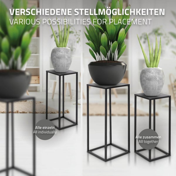 ML-Design Blumenständer im 2er Set, Schwarz, 20x60x20/30x70x30 cm, Moderne Blumentopfständer, Wetterfeste und robuste Pflanzenständer aus Metall, Blumentopfhalter 2-TLG, Blumenhocker Pflanztopf Deko