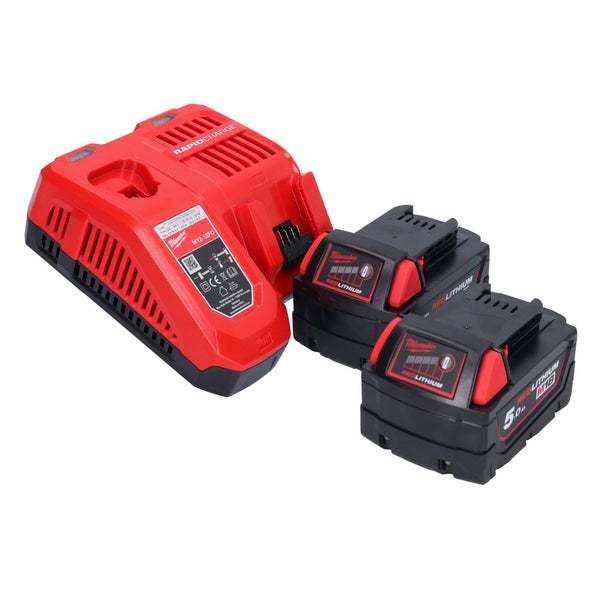Milwaukee Akku-Set mit M12-18FC Schnellladegerät und zwei M18 Redlithium 5,0 Ah Akkus